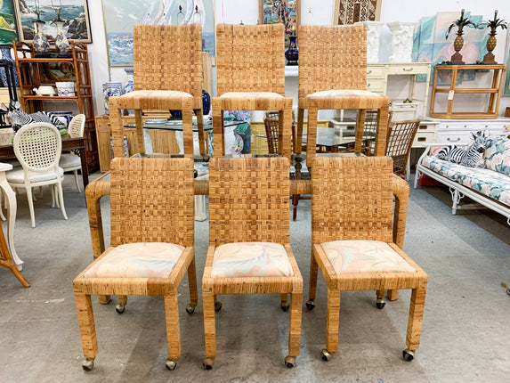 Set of Six Rattan Wrapped Dining Chairs
