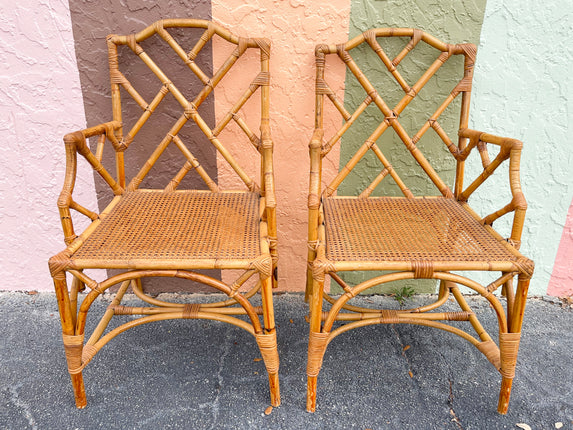 Pair of Italian Rattan Chippendale Chairs