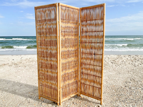 Old Florida Rattan Three Panel Screen
