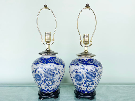 Pair of Petite Blue and White Lamps