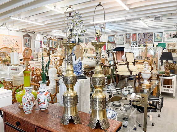Pair of Majestic 1960's Brass Helmet Lamps