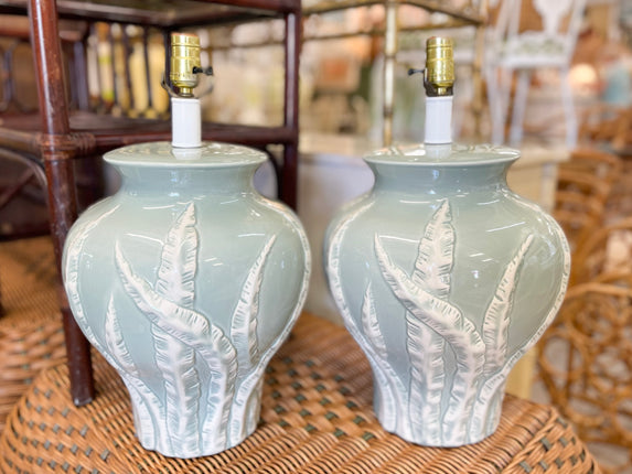 Pair of Sea Green Banana Leaf Lamps