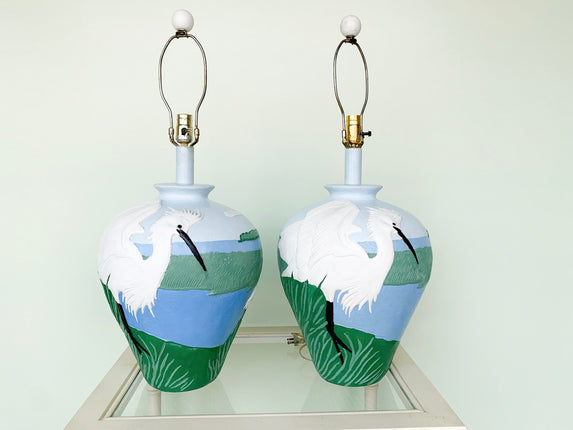 Pair of Large Heron Lamps