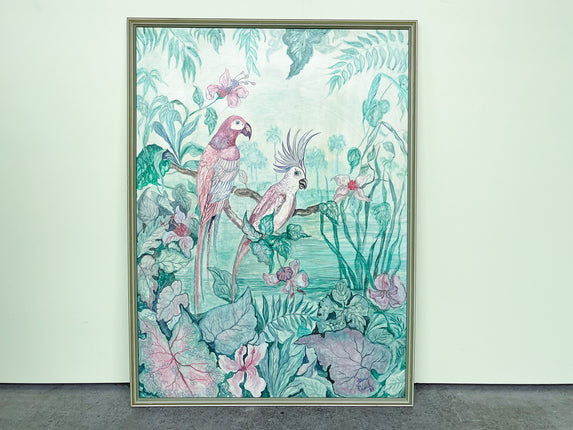 Tropical Teal and Pink Birds Original Art