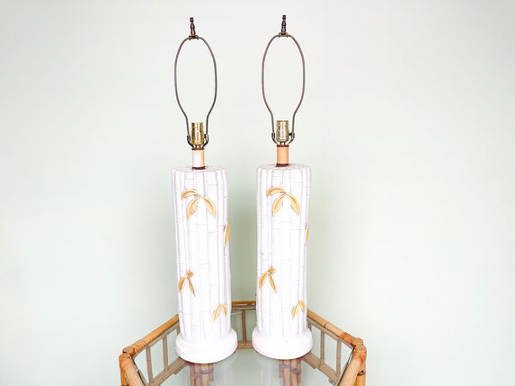 Pair of Faux Bamboo Leaf Lamps