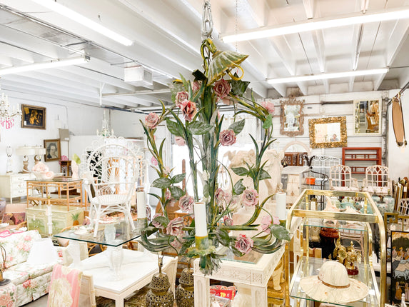 Petite Floral Tole Chandelier