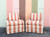 Pair of Striped Upholstered Swivel Chairs