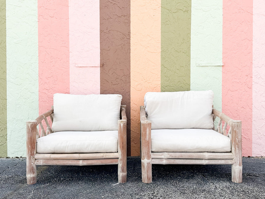 Pair of Coastal Elephant Bamboo Lounge Chairs