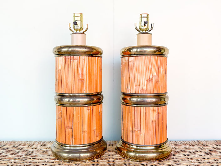 Pair of Coastal Chic Rattan Lamps