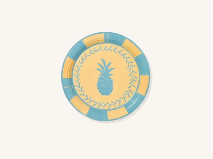 Yellow and Blue Pineapple Dessert Paper Plates