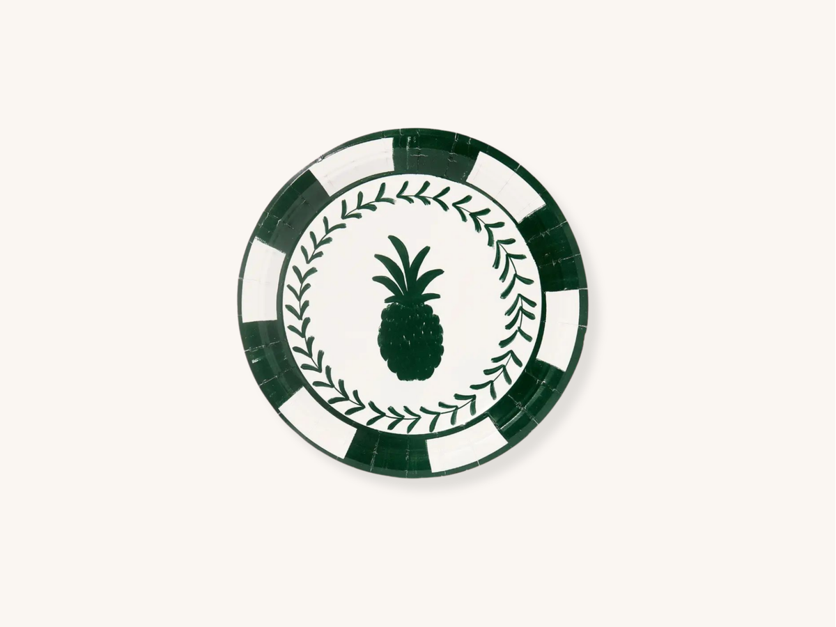 Green and White Pineapple Dessert Paper Plate