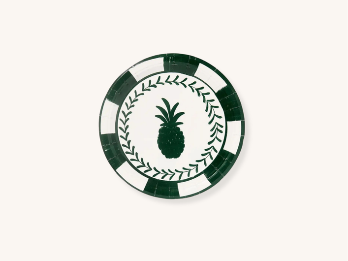Green and White Pineapple Dessert Paper Plate