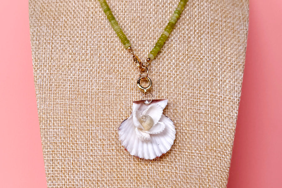 Palm Beach Regency's Apple Green Jade Gemstone and Shell Necklace