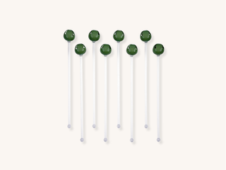 Set of Eight Green Jingle Bell Stir Sticks