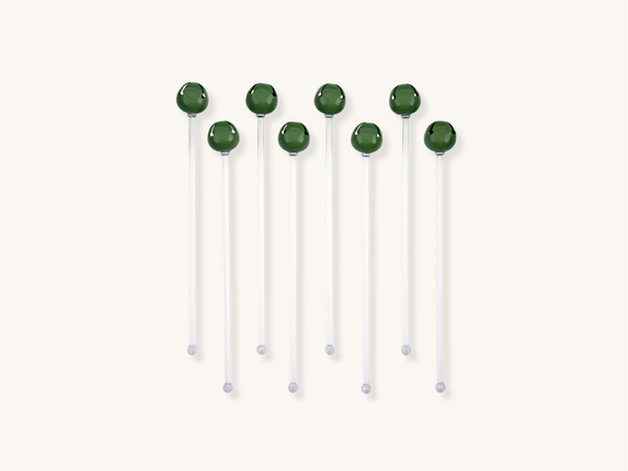 Set of Eight Green Jingle Bell Stir Sticks