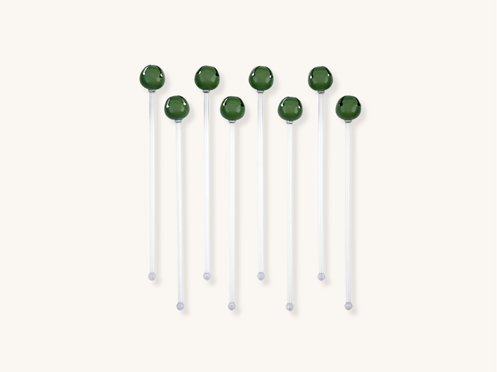 Set of Eight Green Jingle Bell Stir Sticks