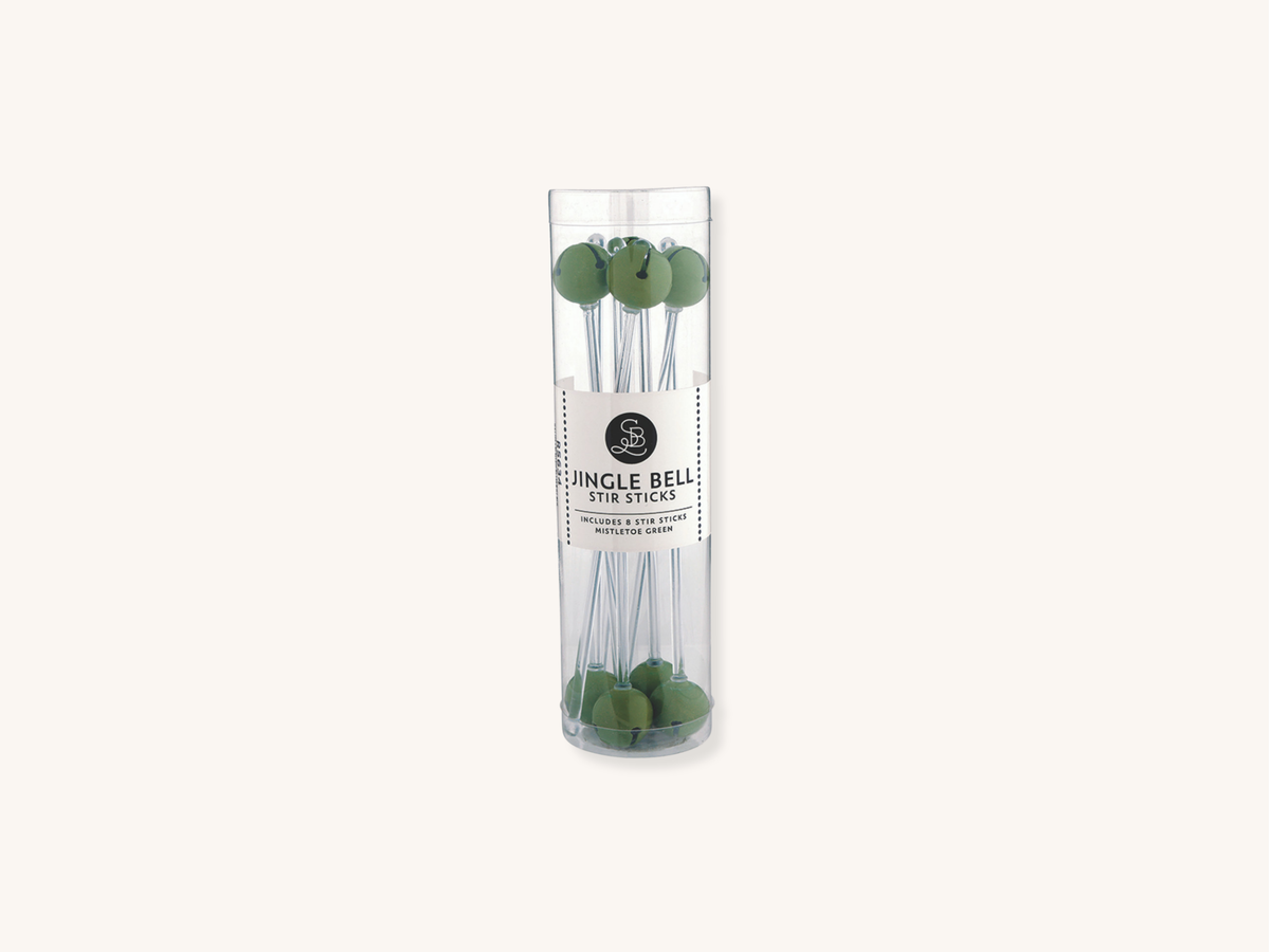 Set of Eight Green Jingle Bell Stir Sticks