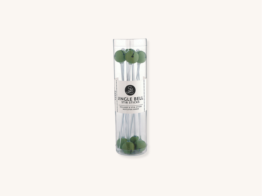 Set of Eight Green Jingle Bell Stir Sticks