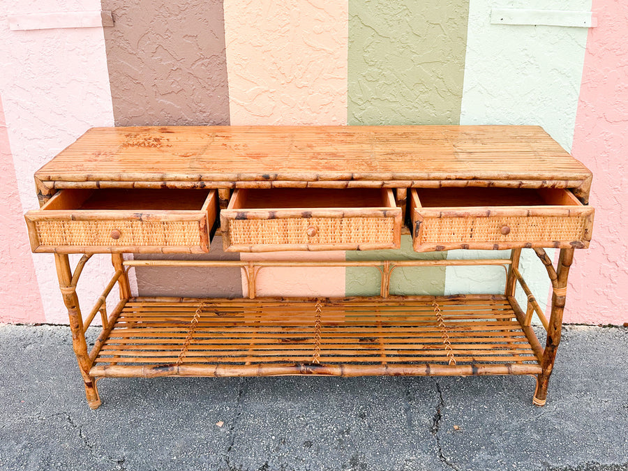 Island Chic Tortoiseshell Rattan Console