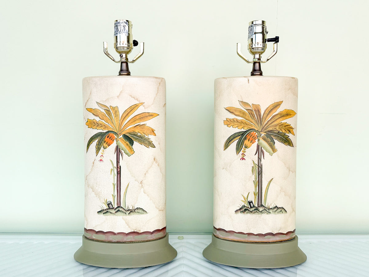 Pair of Hand Painted Palm Tree Lamps