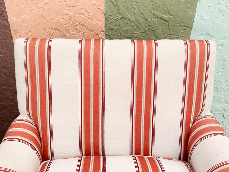 Pair of Striped Upholstered Swivel Chairs