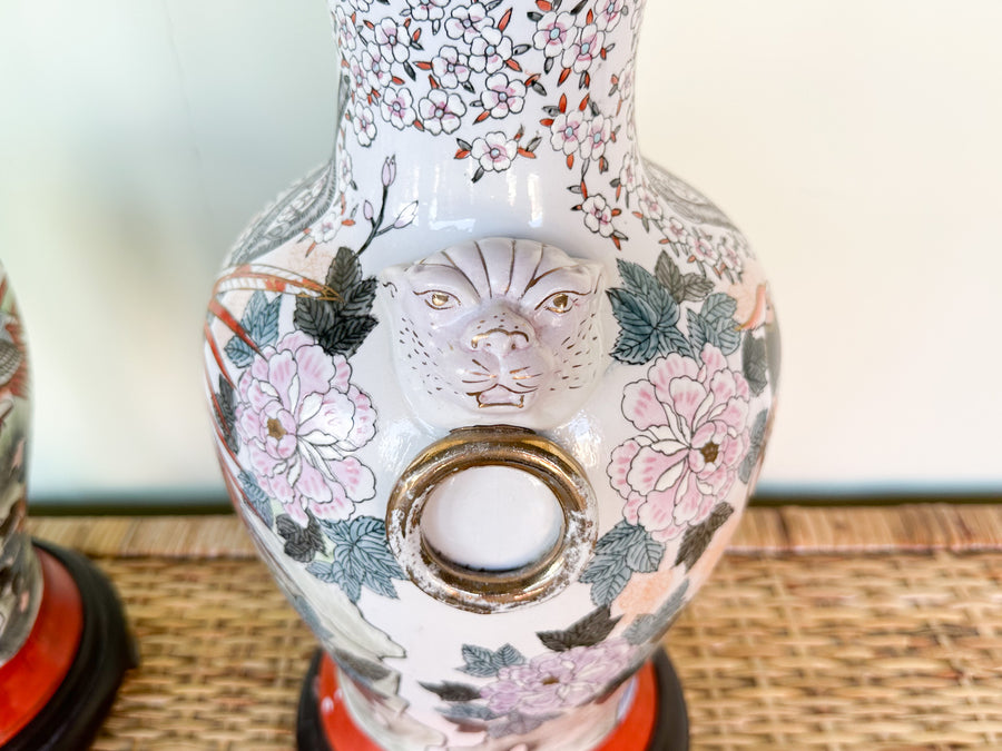 Pair of Colorful Chinoiserie Lion Lamps