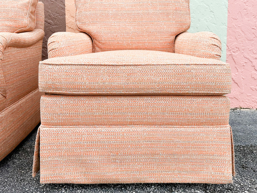 Pair of Peach Upholstered Swivel Chairs