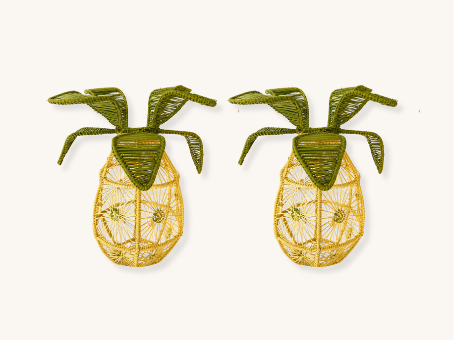 Pair of Raffia Pineapple Candle Holders