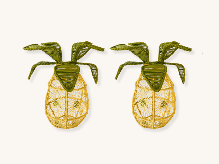 Pair of Raffia Pineapple Candle Holders