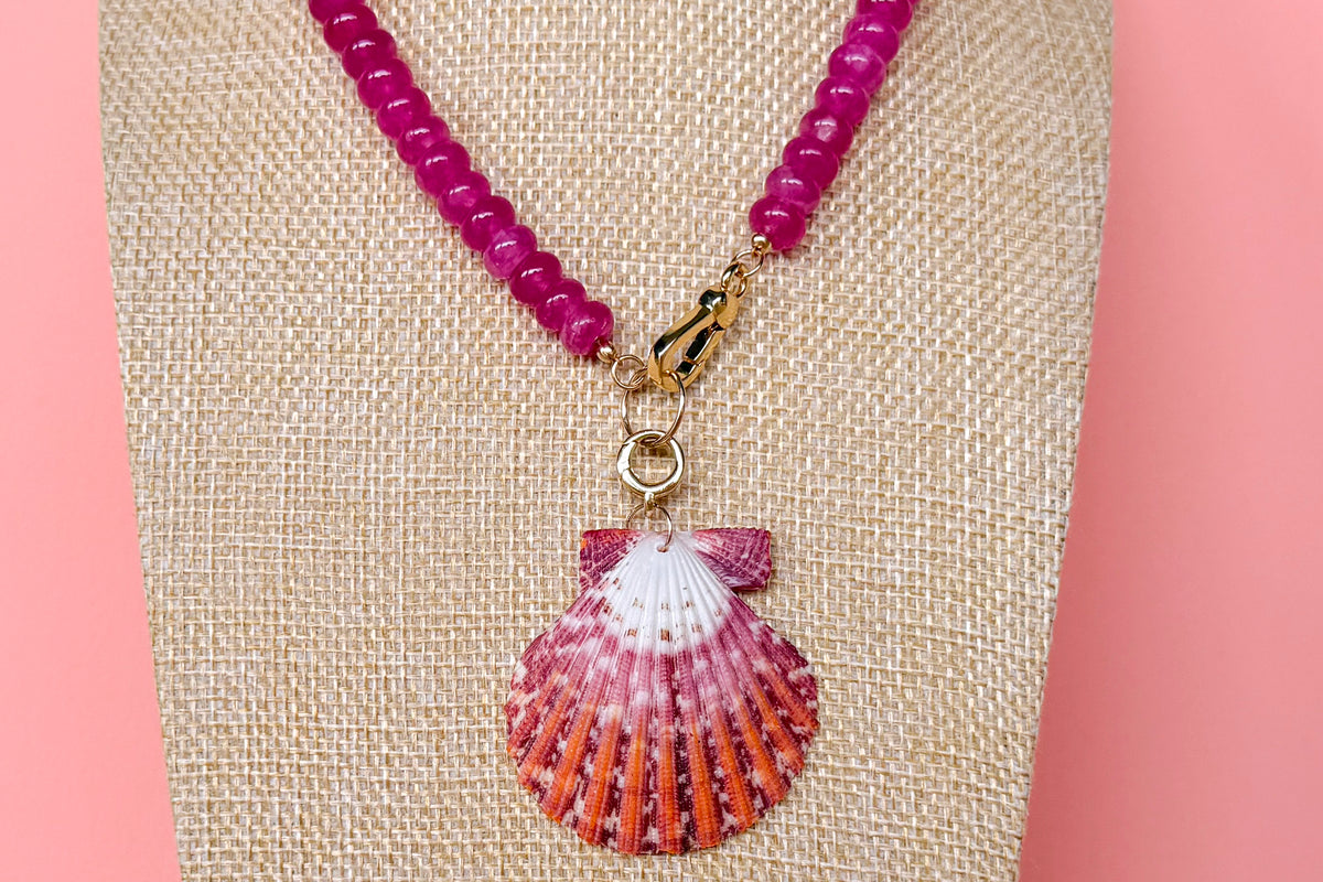 Palm Beach Regency's Magenta Jade Gemstone and Shell Necklace