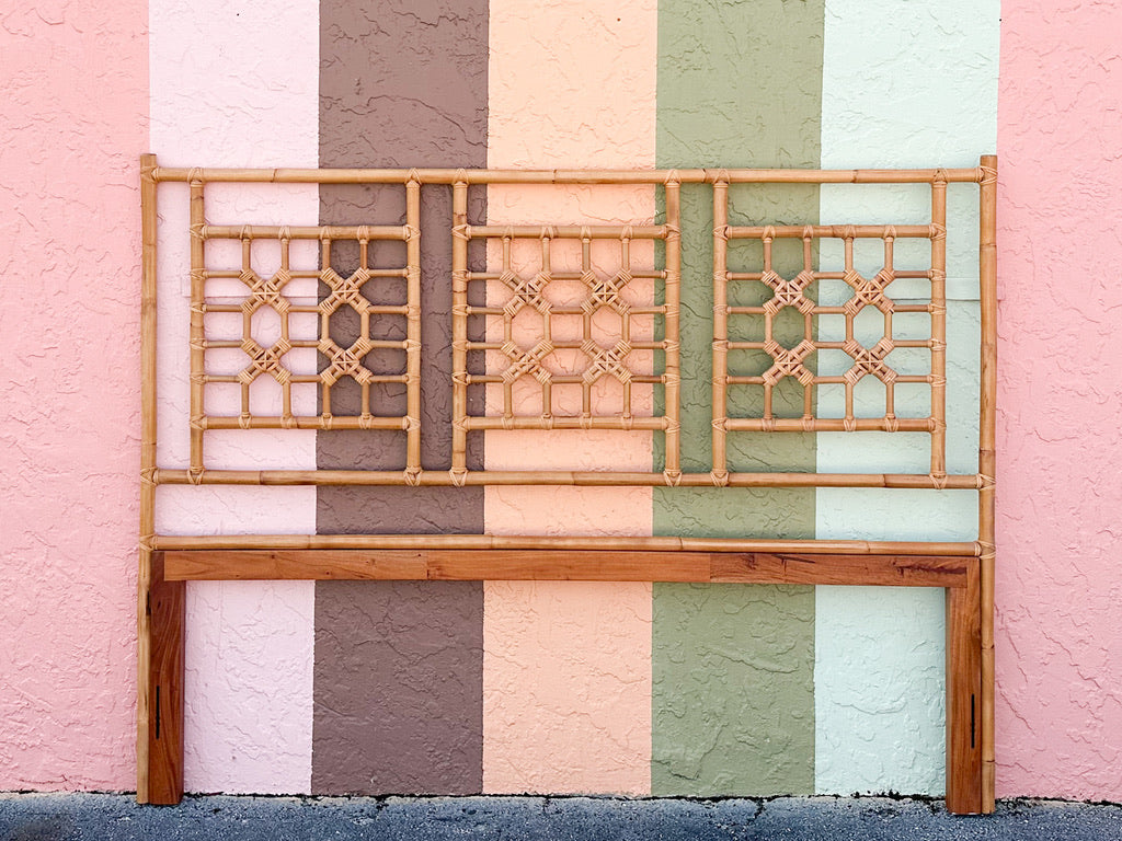 Modern Rattan Chippendale King Headboard