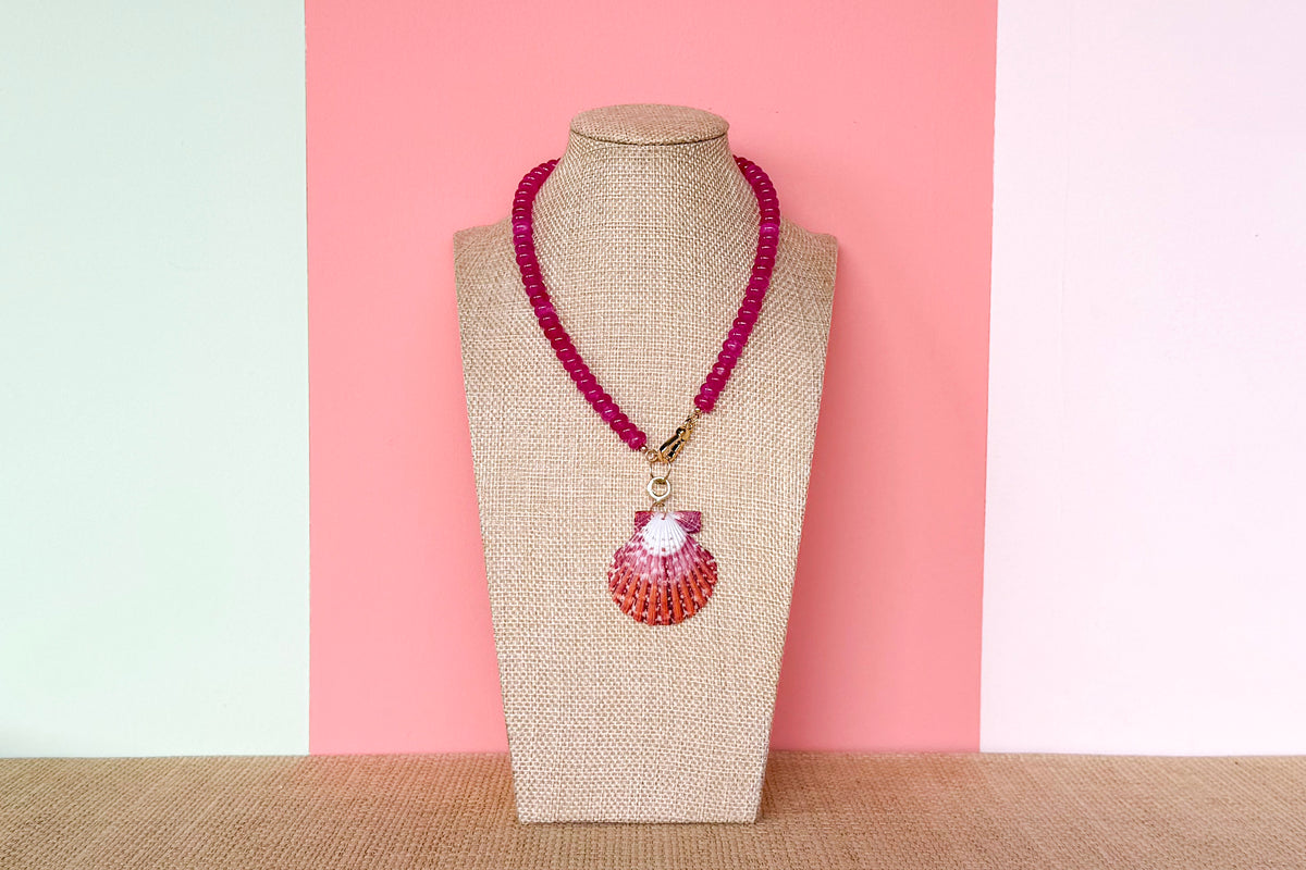 Palm Beach Regency's Magenta Jade Gemstone and Shell Necklace