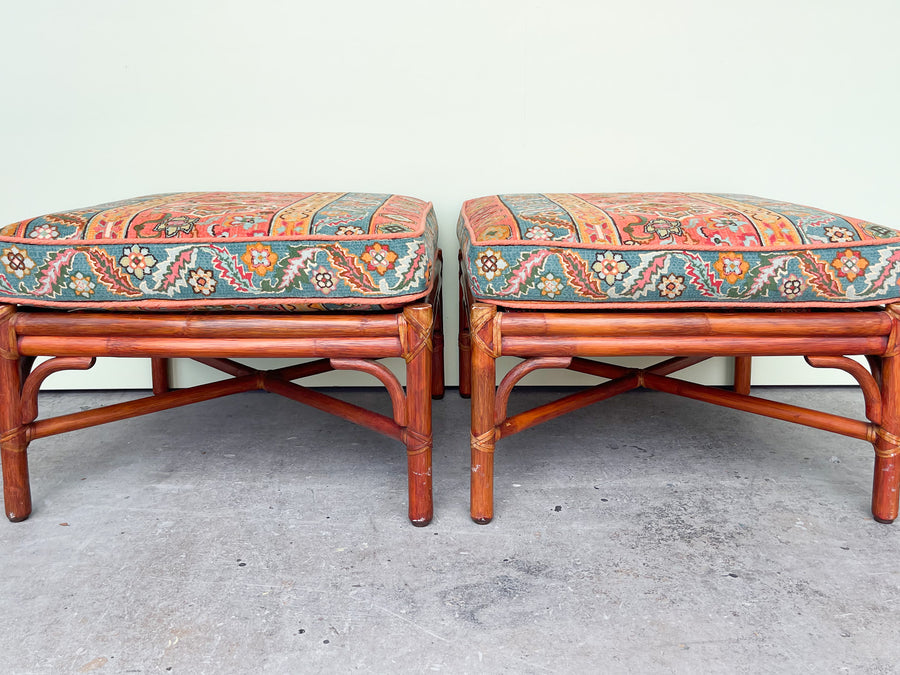 Pair of Rattan McGuire Ottomans
