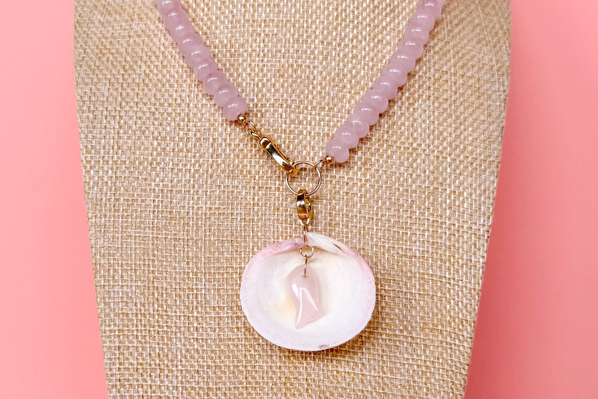 Palm Beach Regency's Rose Quartz Gemstone and Shell Necklace