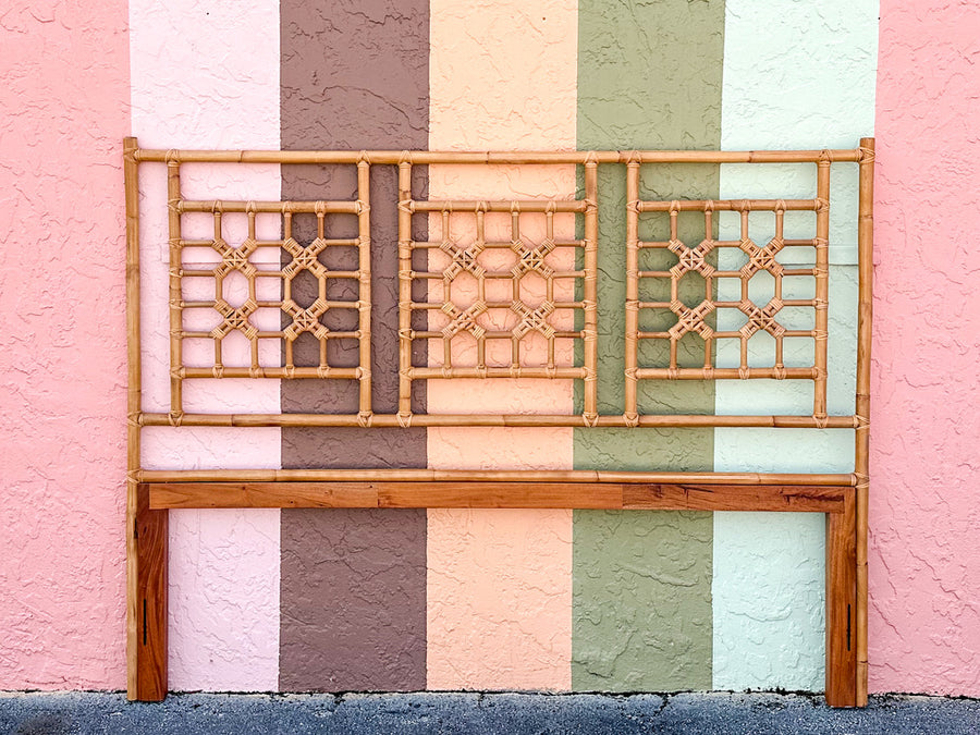 Modern Rattan Chippendale King Headboard