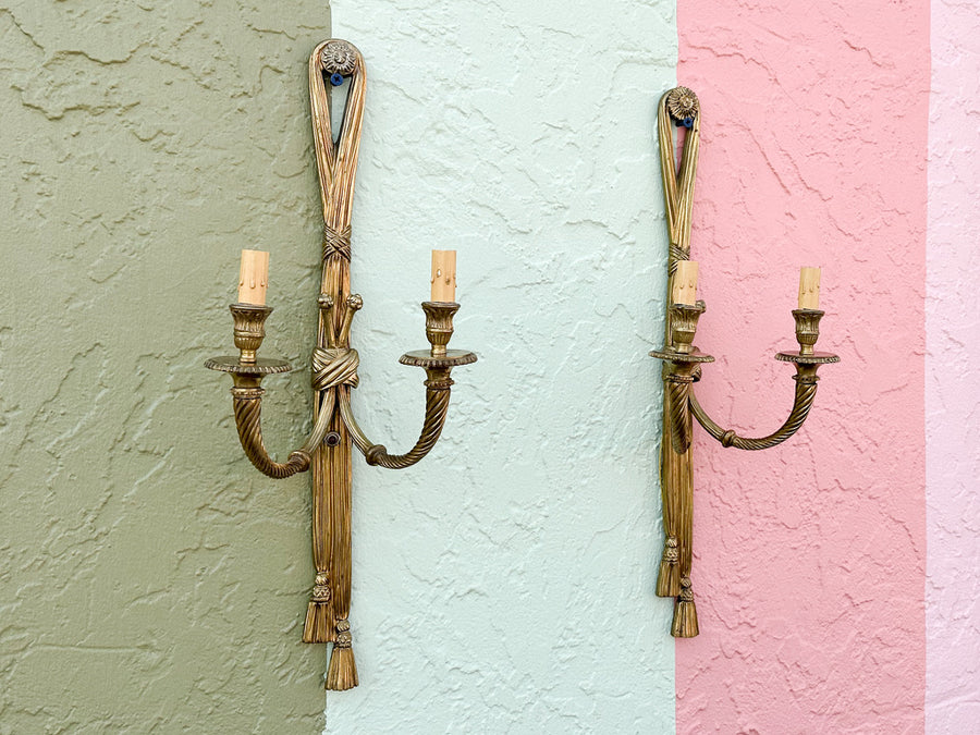 Pair of Brass Regency Style Tassel Wall Sconces