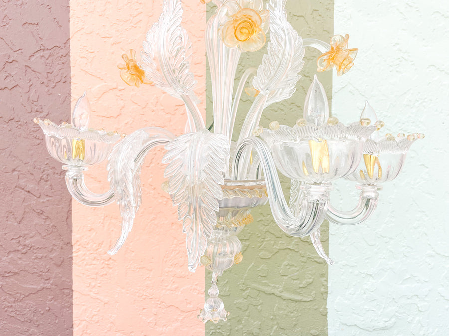 Floral and Leaf Murano Glass Chandelier