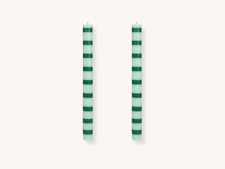 Pair of Green Stripe Taper Candles
