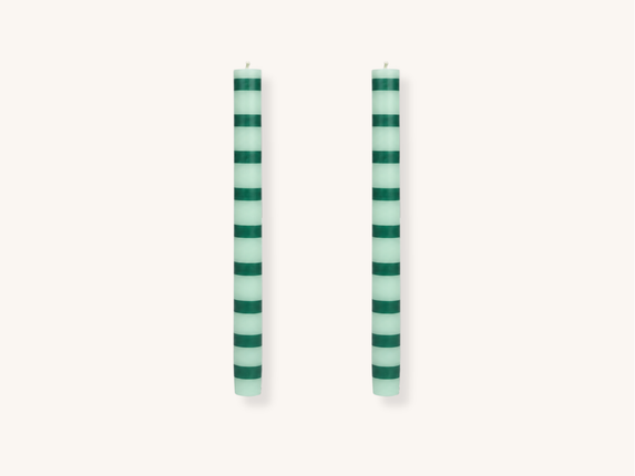 Pair of Green Stripe Taper Candles