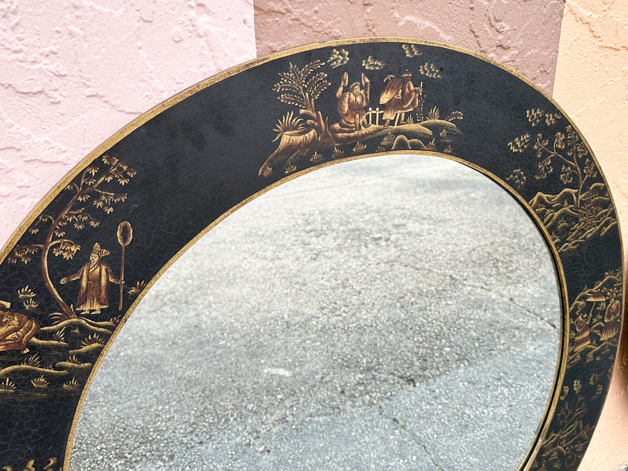 Pair of Chinoiserie Chic Round Mirrors