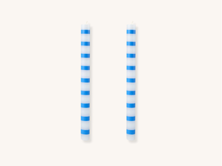 Pair of Blue Stripe Taper Candles
