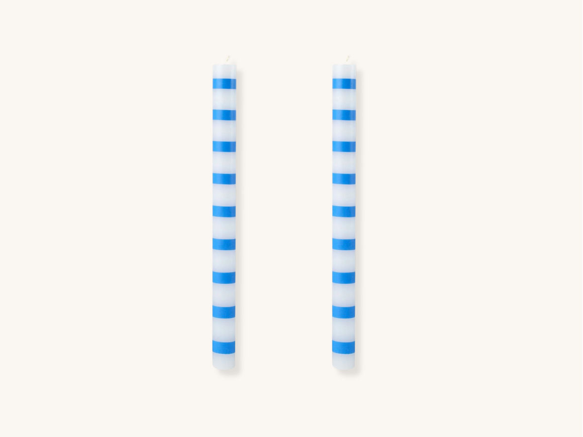 Pair of Blue Stripe Taper Candles
