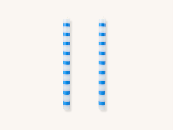 Pair of Blue Stripe Taper Candles