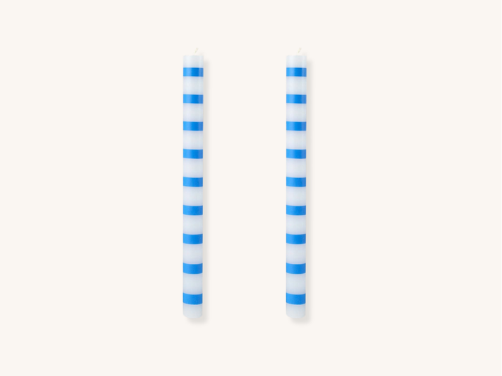 Pair of Blue Stripe Taper Candles