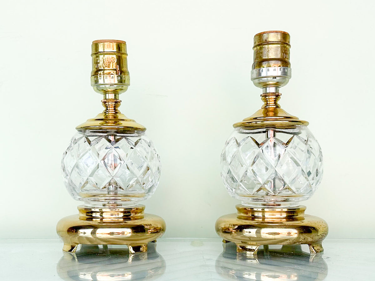 Pair of Petite Crystal and Brass Lamps