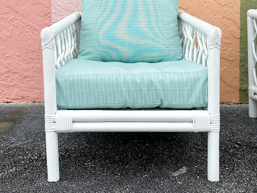 Pair of Palm Beach Style Rattan Lounge Chairs