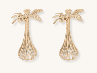 Pair of Raffia Palm Tree Candle Holders