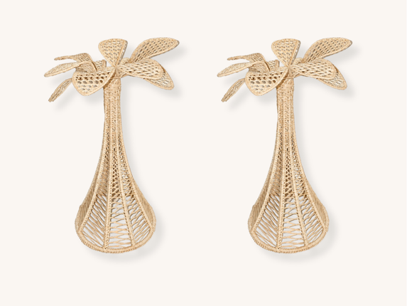 Pair of Raffia Palm Tree Candle Holders