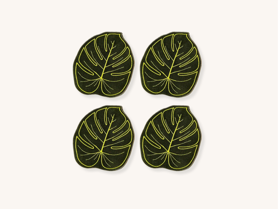 Set of Four Monstera Leaf Cocktail Napkins