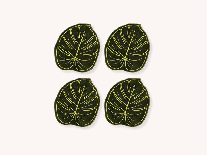Set of Four Monstera Leaf Cocktail Napkins